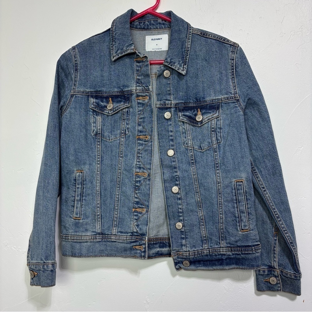 Old Navy Women's Small Jean Jacket Denim Light Wash Button Front Basic Classic